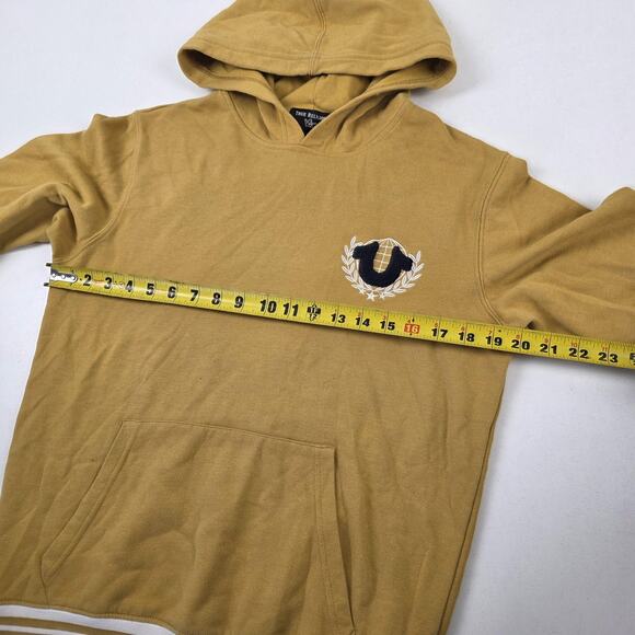 True Religion Hoodie Mens Small Tan Pullover Embroidered Logo Retro Streetwear - Picture 4 of 11